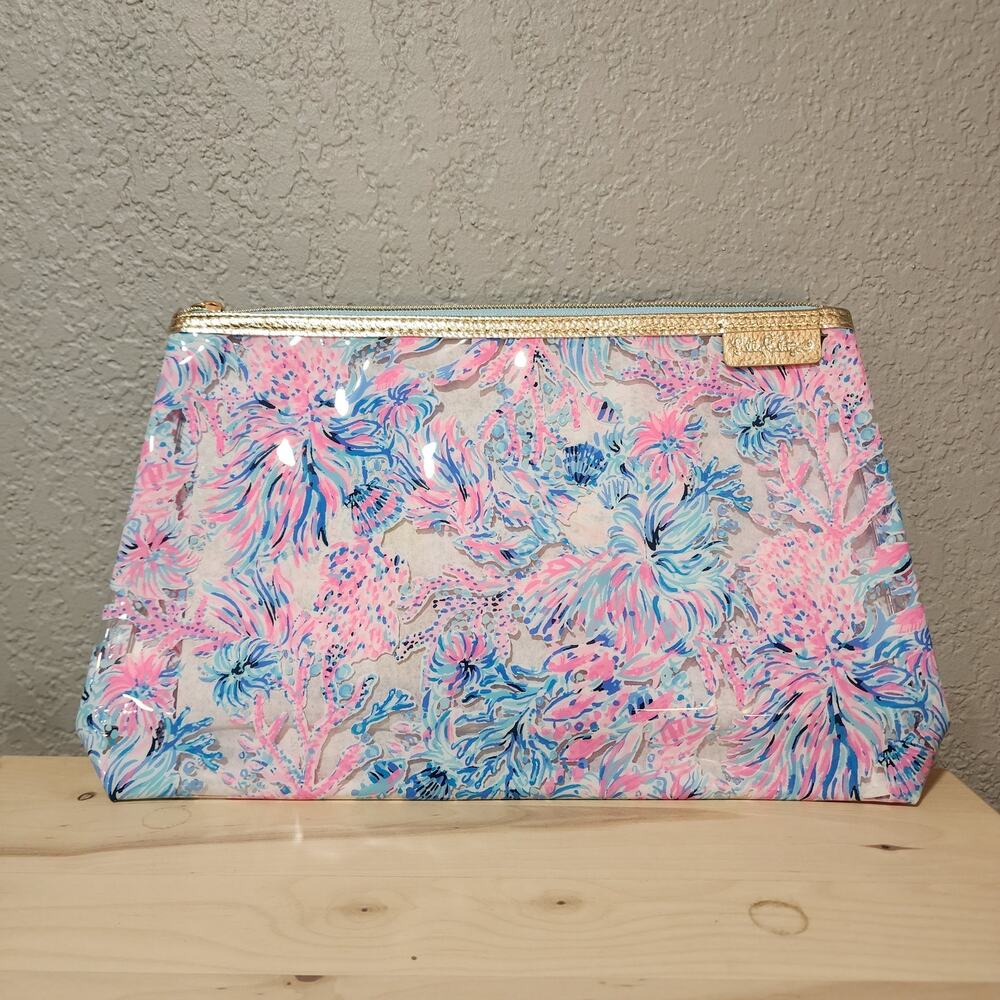 Lilly Pulitzer Seashell Floral Print Makeup Poche New Travel Bag